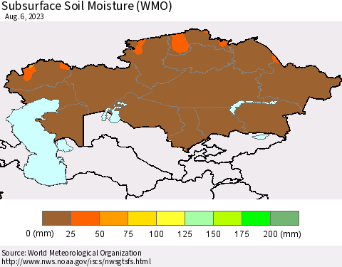 Kazakhstan Subsurface Soil Moisture (WMO) Thematic Map For 7/31/2023 - 8/6/2023