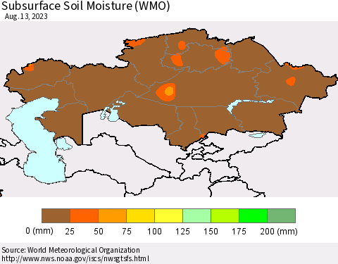 Kazakhstan Subsurface Soil Moisture (WMO) Thematic Map For 8/7/2023 - 8/13/2023