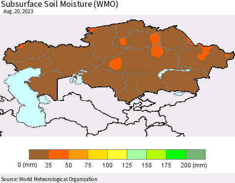 Kazakhstan Subsurface Soil Moisture (WMO) Thematic Map For 8/14/2023 - 8/20/2023