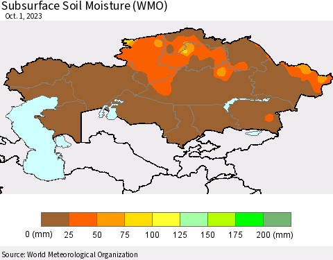 Kazakhstan Subsurface Soil Moisture (WMO) Thematic Map For 9/25/2023 - 10/1/2023
