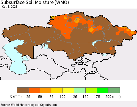 Kazakhstan Subsurface Soil Moisture (WMO) Thematic Map For 10/2/2023 - 10/8/2023