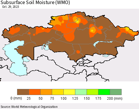 Kazakhstan Subsurface Soil Moisture (WMO) Thematic Map For 10/23/2023 - 10/29/2023