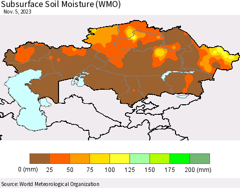 Kazakhstan Subsurface Soil Moisture (WMO) Thematic Map For 10/30/2023 - 11/5/2023