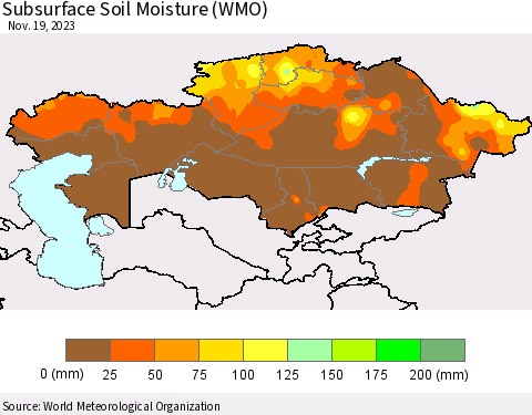 Kazakhstan Subsurface Soil Moisture (WMO) Thematic Map For 11/13/2023 - 11/19/2023