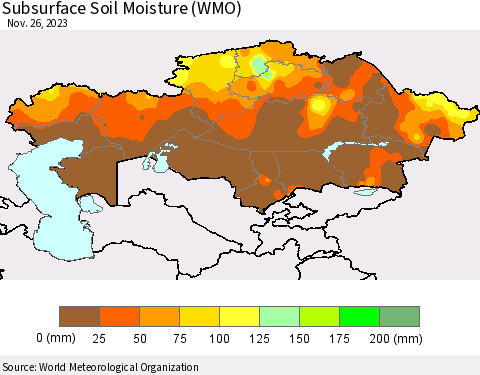 Kazakhstan Subsurface Soil Moisture (WMO) Thematic Map For 11/20/2023 - 11/26/2023