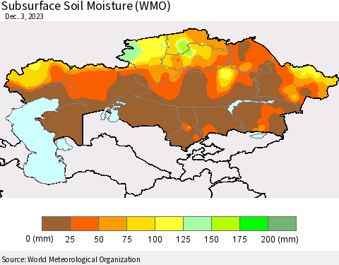 Kazakhstan Subsurface Soil Moisture (WMO) Thematic Map For 11/27/2023 - 12/3/2023