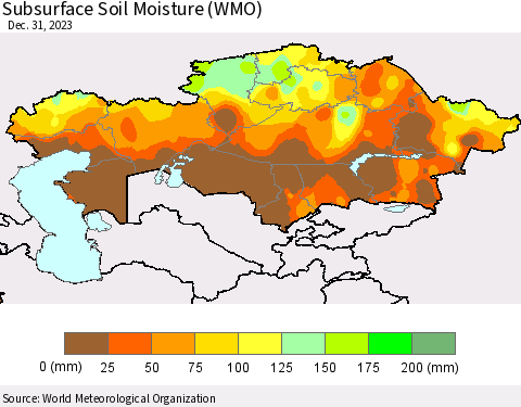 Kazakhstan Subsurface Soil Moisture (WMO) Thematic Map For 12/25/2023 - 12/31/2023
