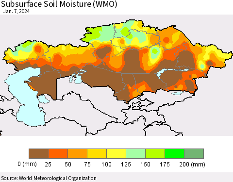 Kazakhstan Subsurface Soil Moisture (WMO) Thematic Map For 1/1/2024 - 1/7/2024