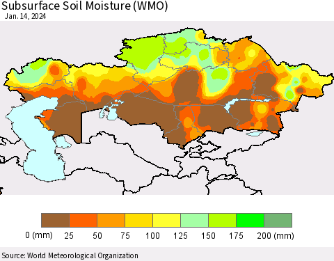 Kazakhstan Subsurface Soil Moisture (WMO) Thematic Map For 1/8/2024 - 1/14/2024
