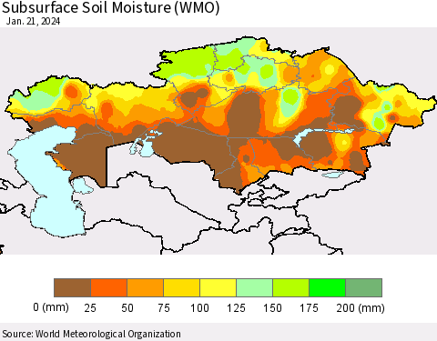 Kazakhstan Subsurface Soil Moisture (WMO) Thematic Map For 1/15/2024 - 1/21/2024