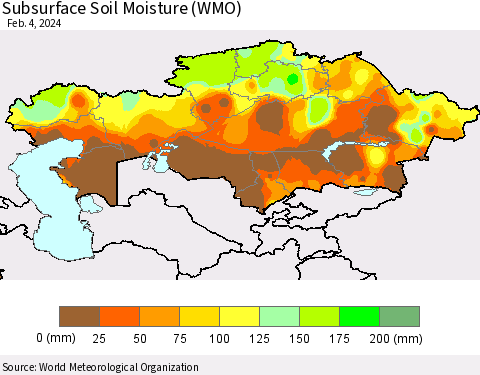 Kazakhstan Subsurface Soil Moisture (WMO) Thematic Map For 1/29/2024 - 2/4/2024