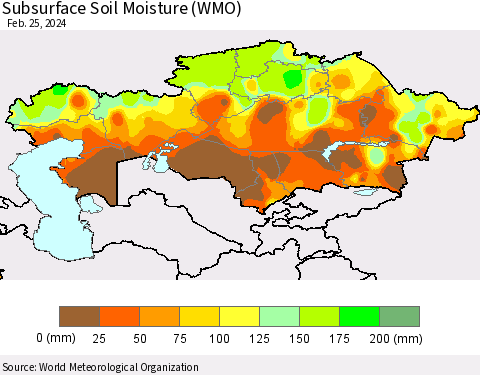 Kazakhstan Subsurface Soil Moisture (WMO) Thematic Map For 2/19/2024 - 2/25/2024