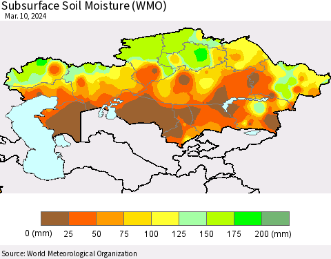 Kazakhstan Subsurface Soil Moisture (WMO) Thematic Map For 3/4/2024 - 3/10/2024