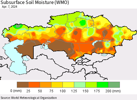 Kazakhstan Subsurface Soil Moisture (WMO) Thematic Map For 4/1/2024 - 4/7/2024