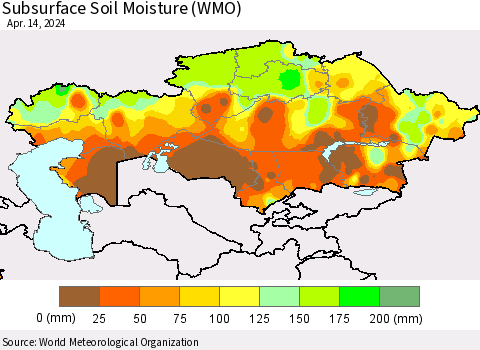 Kazakhstan Subsurface Soil Moisture (WMO) Thematic Map For 4/8/2024 - 4/14/2024