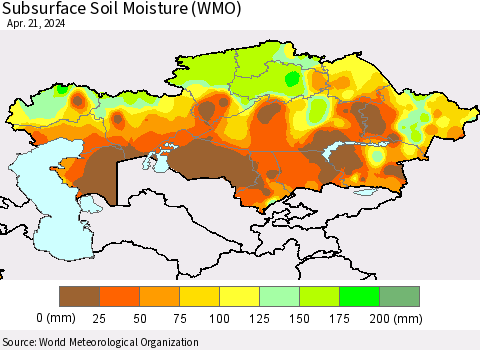 Kazakhstan Subsurface Soil Moisture (WMO) Thematic Map For 4/15/2024 - 4/21/2024