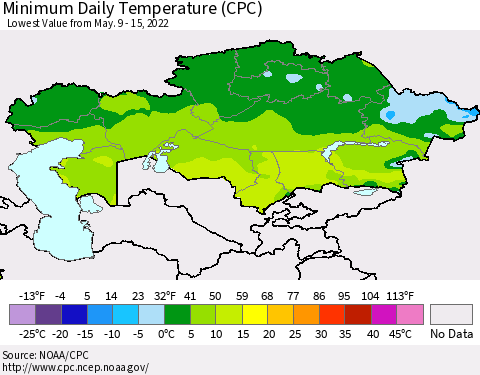 Kazakhstan Minimum Daily Temperature (CPC) Thematic Map For 5/9/2022 - 5/15/2022