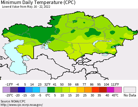 Kazakhstan Minimum Daily Temperature (CPC) Thematic Map For 5/16/2022 - 5/22/2022