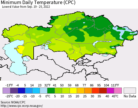Kazakhstan Minimum Daily Temperature (CPC) Thematic Map For 9/19/2022 - 9/25/2022