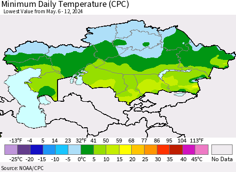 Kazakhstan Minimum Daily Temperature (CPC) Thematic Map For 5/6/2024 - 5/12/2024