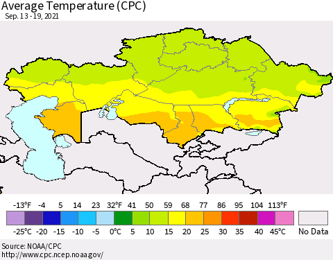 Kazakhstan Average Temperature (CPC) Thematic Map For 9/13/2021 - 9/19/2021