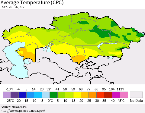 Kazakhstan Average Temperature (CPC) Thematic Map For 9/20/2021 - 9/26/2021