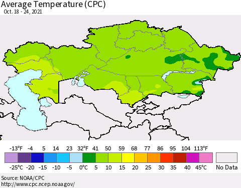 Kazakhstan Average Temperature (CPC) Thematic Map For 10/18/2021 - 10/24/2021