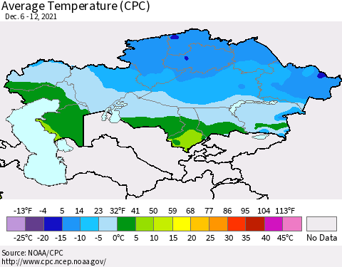 Kazakhstan Average Temperature (CPC) Thematic Map For 12/6/2021 - 12/12/2021