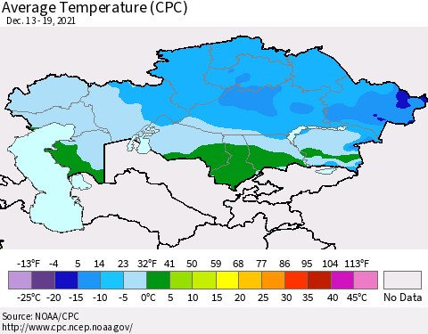 Kazakhstan Average Temperature (CPC) Thematic Map For 12/13/2021 - 12/19/2021