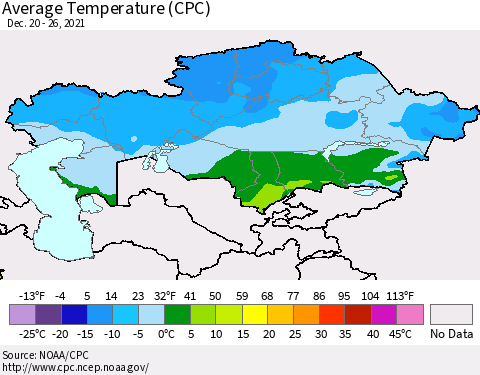 Kazakhstan Average Temperature (CPC) Thematic Map For 12/20/2021 - 12/26/2021