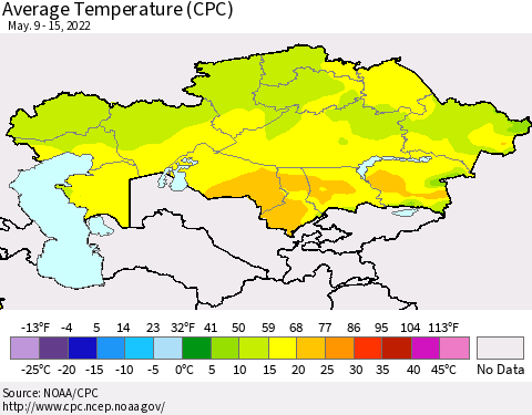 Kazakhstan Average Temperature (CPC) Thematic Map For 5/9/2022 - 5/15/2022
