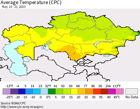 Kazakhstan Average Temperature (CPC) Thematic Map For 5/15/2023 - 5/21/2023