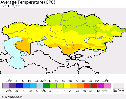 Kazakhstan Average Temperature (CPC) Thematic Map For 9/4/2023 - 9/10/2023