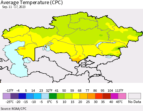 Kazakhstan Average Temperature (CPC) Thematic Map For 9/11/2023 - 9/17/2023