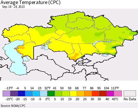 Kazakhstan Average Temperature (CPC) Thematic Map For 9/18/2023 - 9/24/2023