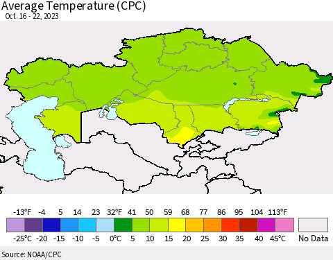 Kazakhstan Average Temperature (CPC) Thematic Map For 10/16/2023 - 10/22/2023