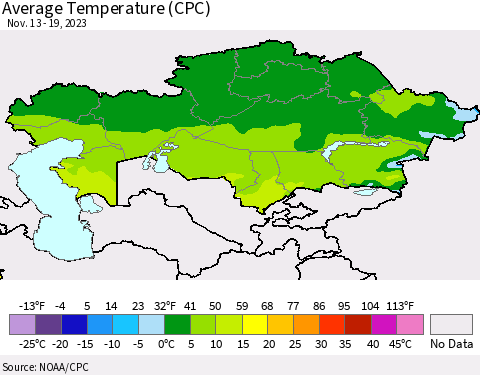 Kazakhstan Average Temperature (CPC) Thematic Map For 11/13/2023 - 11/19/2023