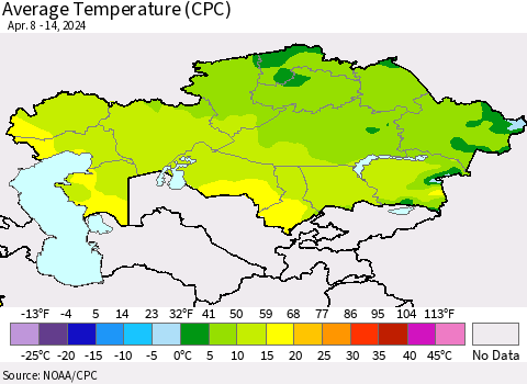 Kazakhstan Average Temperature (CPC) Thematic Map For 4/8/2024 - 4/14/2024