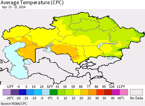 Kazakhstan Average Temperature (CPC) Thematic Map For 4/15/2024 - 4/21/2024