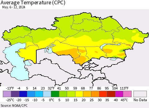Kazakhstan Average Temperature (CPC) Thematic Map For 5/6/2024 - 5/12/2024