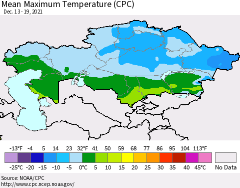 Kazakhstan Mean Maximum Temperature (CPC) Thematic Map For 12/13/2021 - 12/19/2021
