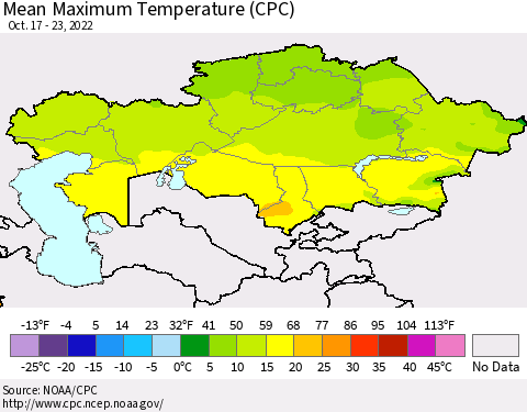 Kazakhstan Mean Maximum Temperature (CPC) Thematic Map For 10/17/2022 - 10/23/2022