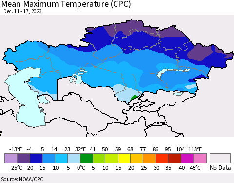 Kazakhstan Mean Maximum Temperature (CPC) Thematic Map For 12/11/2023 - 12/17/2023