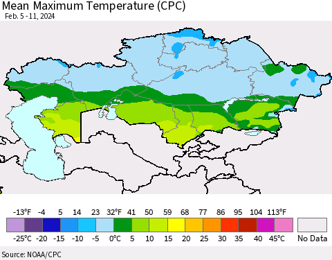 Kazakhstan Mean Maximum Temperature (CPC) Thematic Map For 2/5/2024 - 2/11/2024
