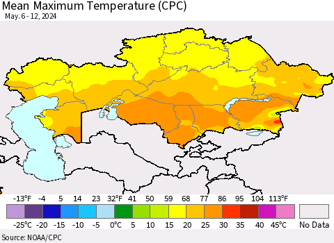Kazakhstan Mean Maximum Temperature (CPC) Thematic Map For 5/6/2024 - 5/12/2024