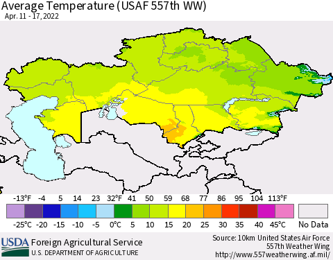 Kazakhstan Average Temperature (USAF 557th WW) Thematic Map For 4/11/2022 - 4/17/2022