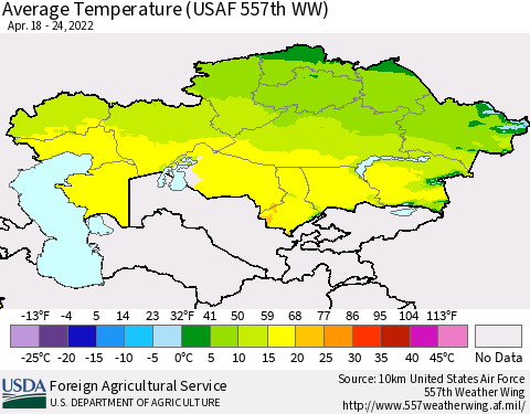 Kazakhstan Average Temperature (USAF 557th WW) Thematic Map For 4/18/2022 - 4/24/2022