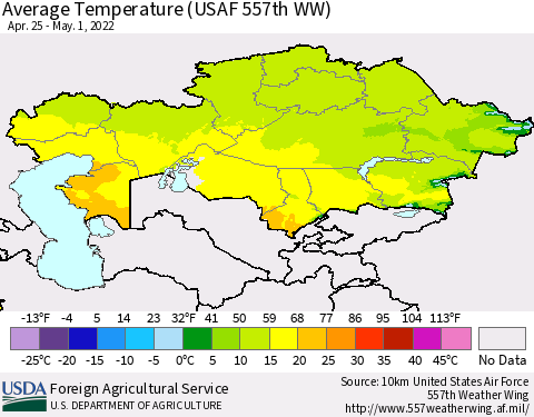 Kazakhstan Average Temperature (USAF 557th WW) Thematic Map For 4/25/2022 - 5/1/2022