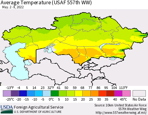 Kazakhstan Average Temperature (USAF 557th WW) Thematic Map For 5/2/2022 - 5/8/2022