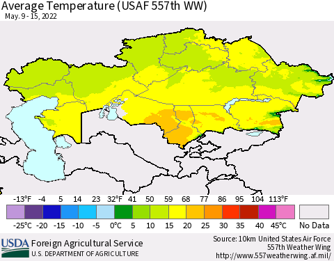 Kazakhstan Average Temperature (USAF 557th WW) Thematic Map For 5/9/2022 - 5/15/2022